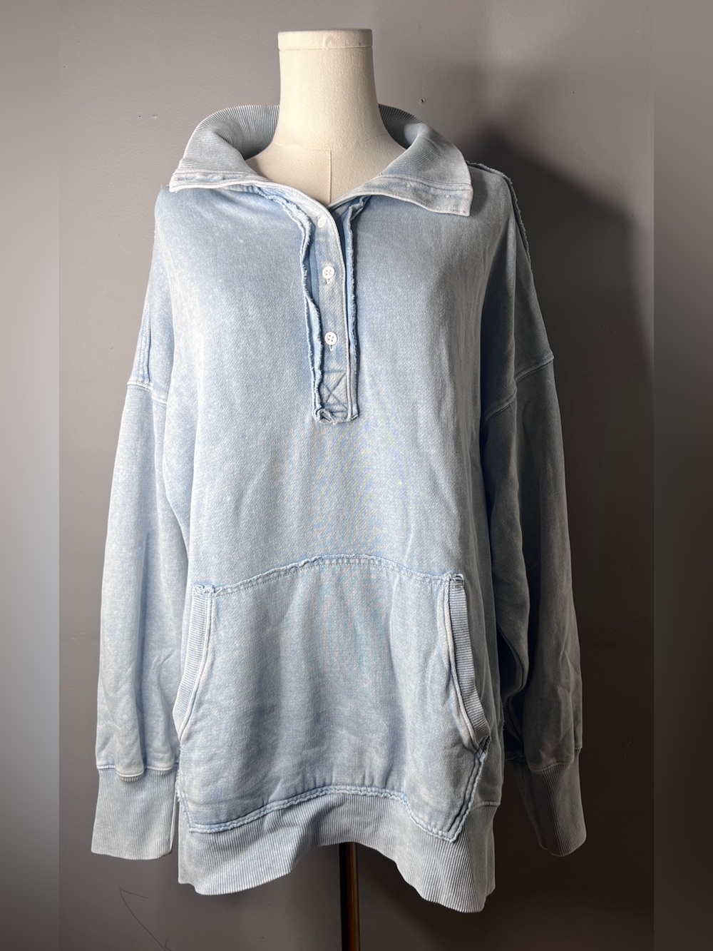 aerie Cloudwash Vintage Popover Polo Sweatshirt Size Large